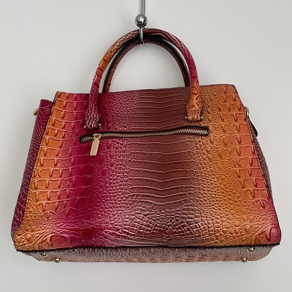 NWOT Embossed Croc PU Leather Satchel Removable Crossbody Strap Brown Pu… - Picture 3 of 6